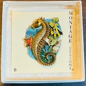 Vintage Montage Designs Seahorse Brooch – Enamel Ocean Statement Pin